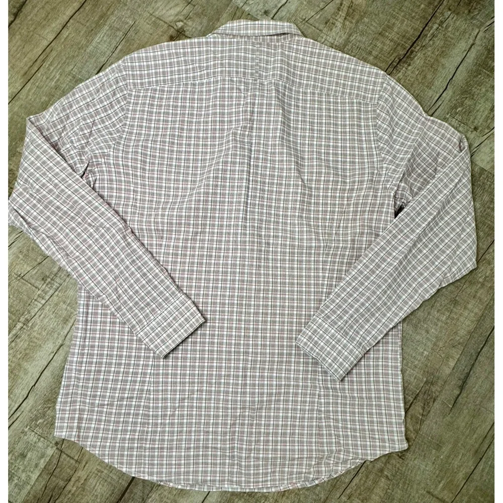 Banana Republic Custom 078 Wash Shirt Mens XL Tall Tailored Slim Fit Plaid Red